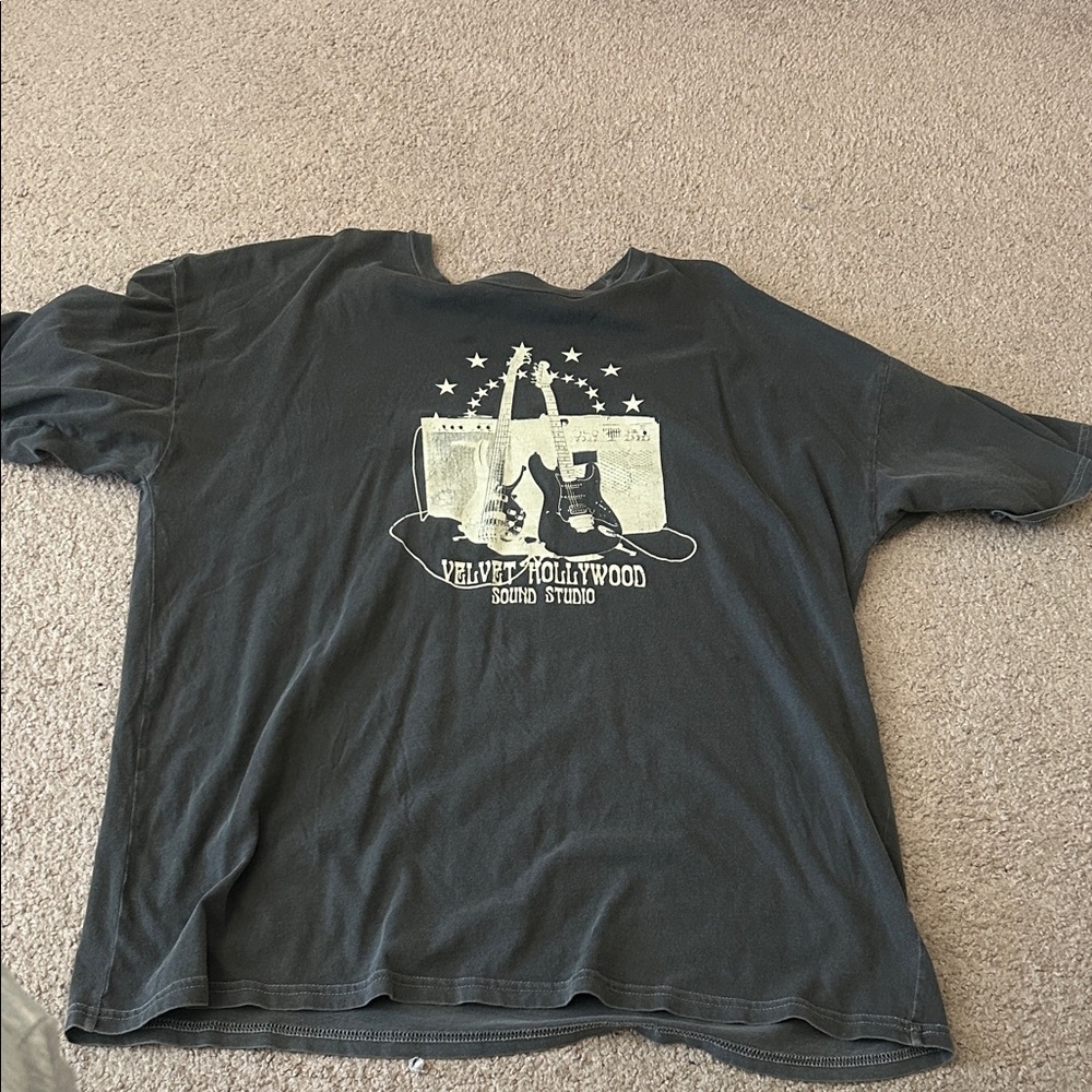 PacSun Black Graphic Tee with Cream Guitar Print